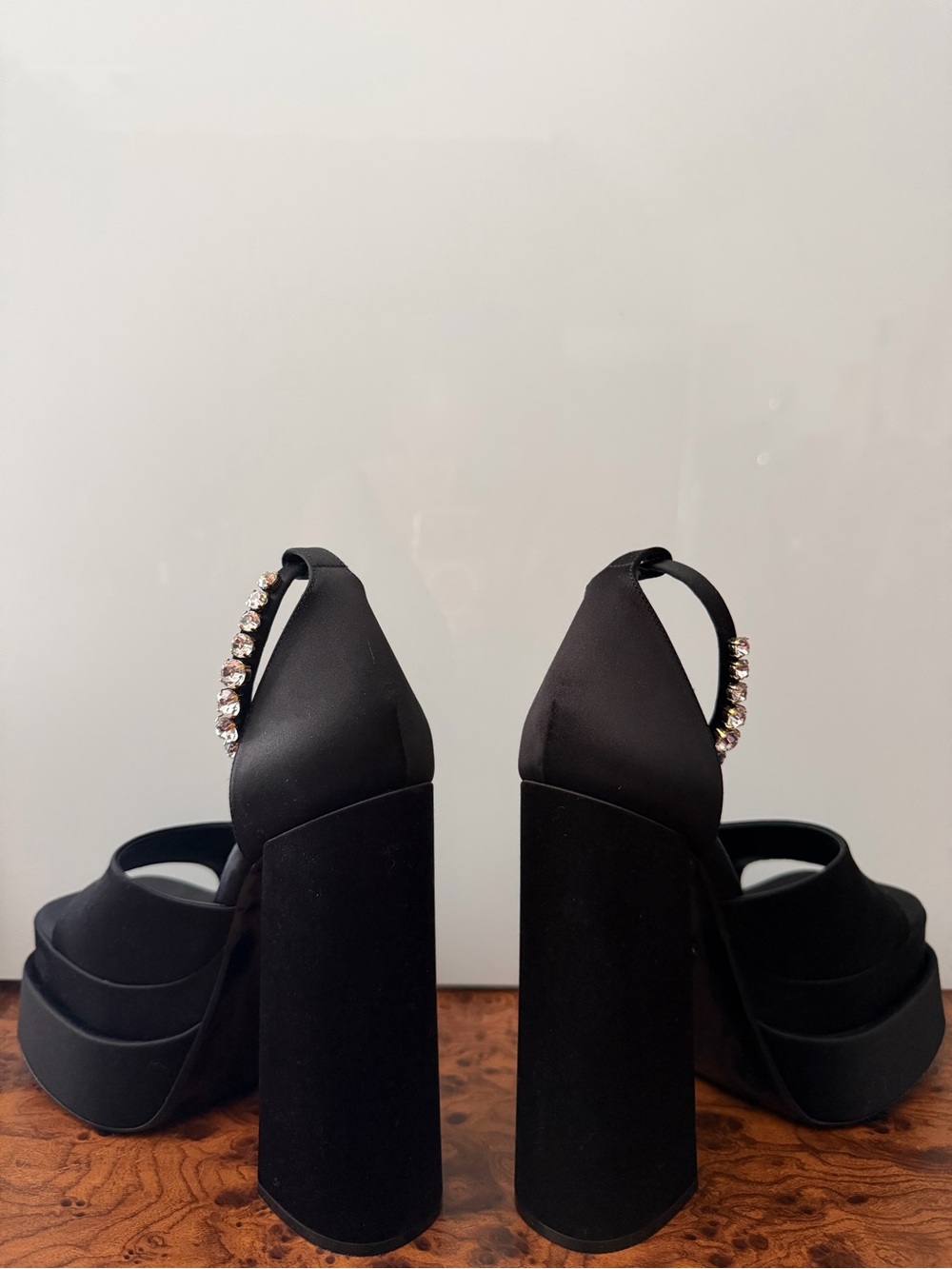 Versace Black Platform Block-Heel Sandals with Gold Chain Ankle Strap - Picture 10 of 13